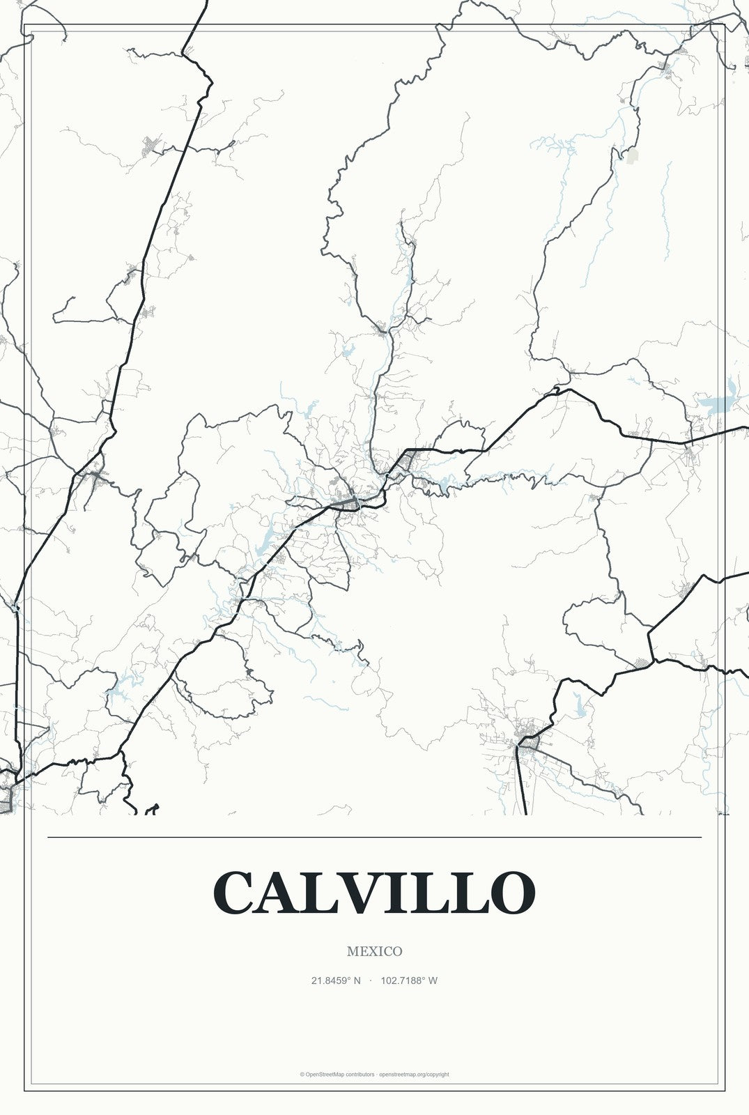 Calvillo, Mexico City Map Aluminum Sign in Gallery Air style