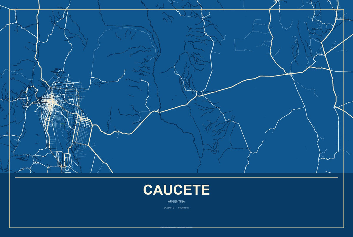 Caucete, Argentina City Map Aluminum Sign in Harbor Cobalt style