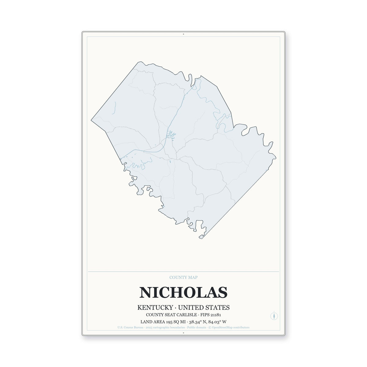 Nicholas County, Kentucky Map Aluminum Sign in Gallery Air style