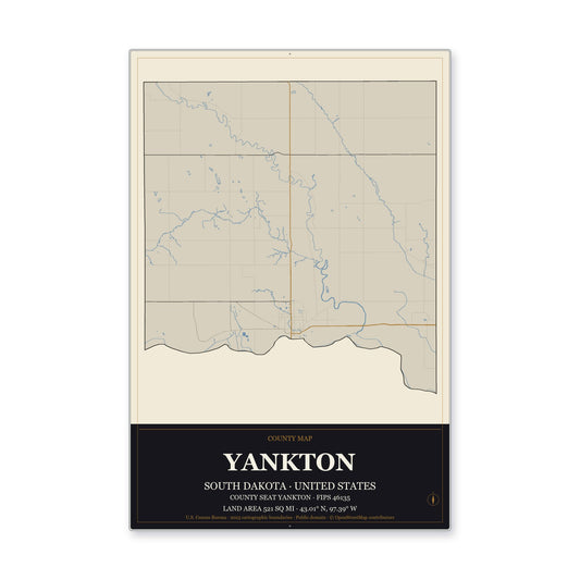 Yankton County, South Dakota Map Aluminum Sign in Museum Plaque style