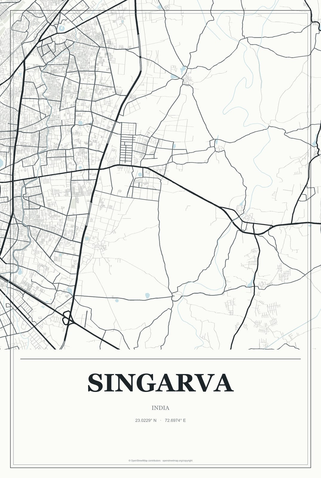 Singarva, India City Map Aluminum Sign in Gallery Air style