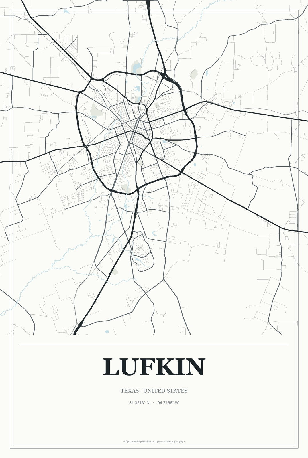 Lufkin, Texas City Map Aluminum Sign in Gallery Air style