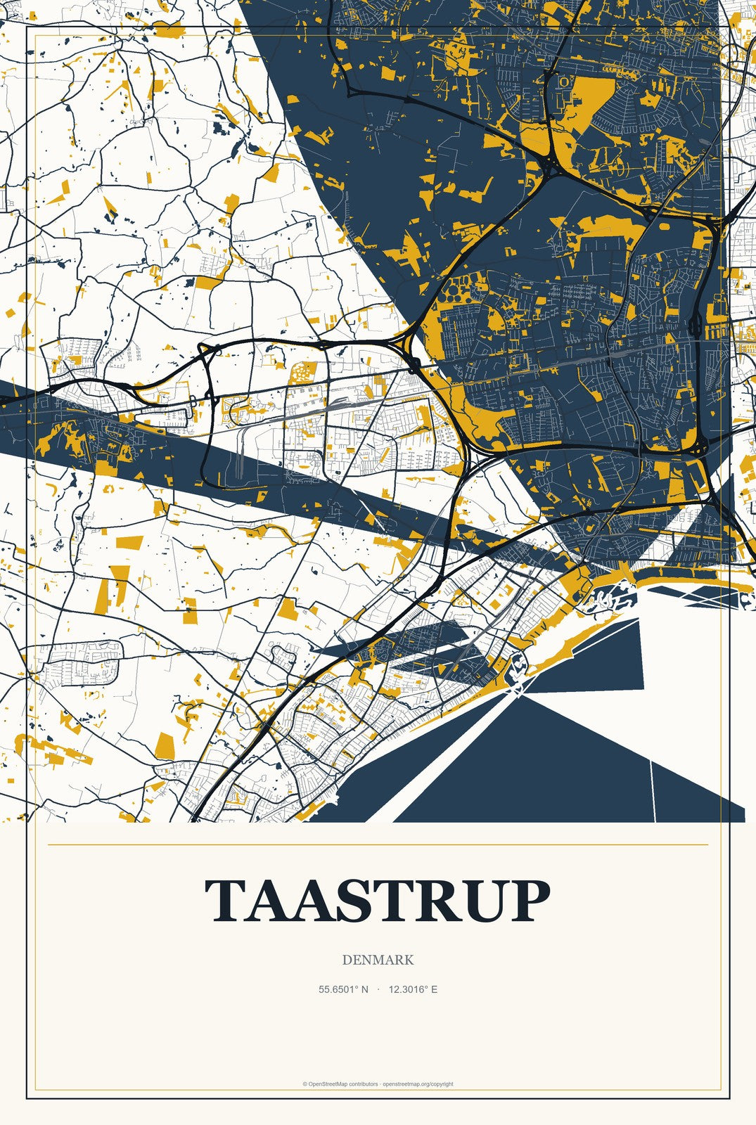 Taastrup, Denmark City Map Aluminum Sign in Citrine Modern style