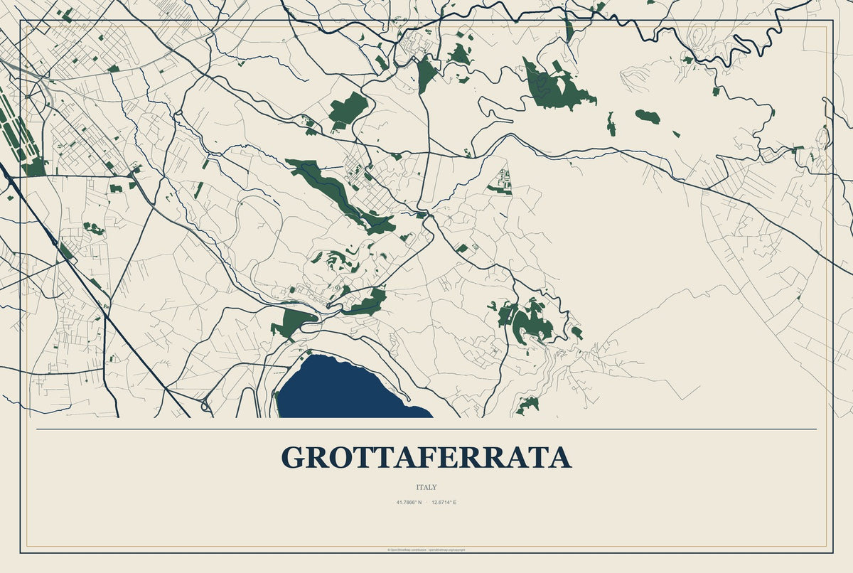 Grottaferrata, Italy City Map Aluminum Sign in Coastal Cutout style