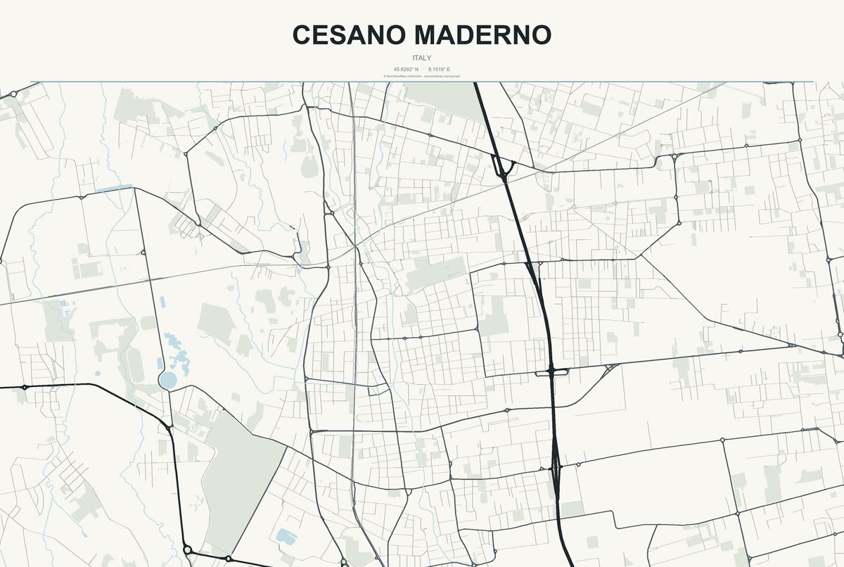 Cesano Maderno, Italy City Map Aluminum Sign in Headline Atlas style
