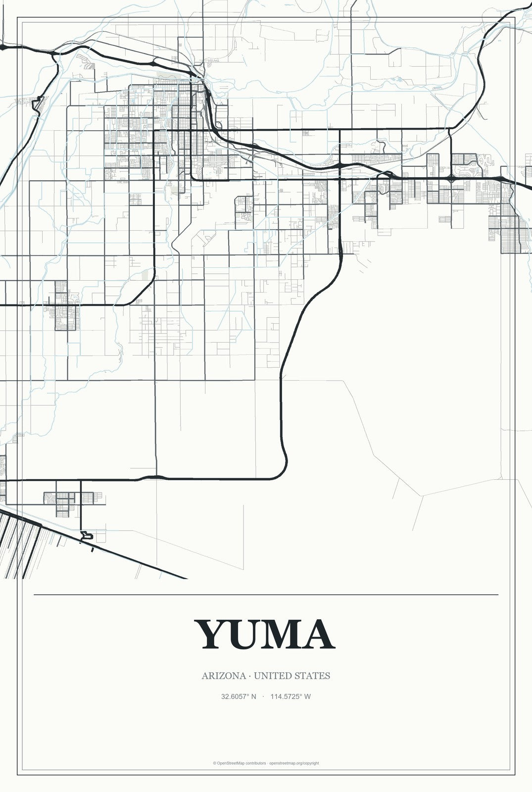 Yuma, Arizona City Map Aluminum Sign in Gallery Air style