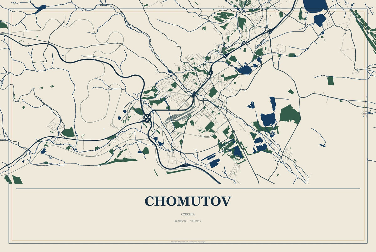 Chomutov, Czechia City Map Aluminum Sign in Coastal Cutout style