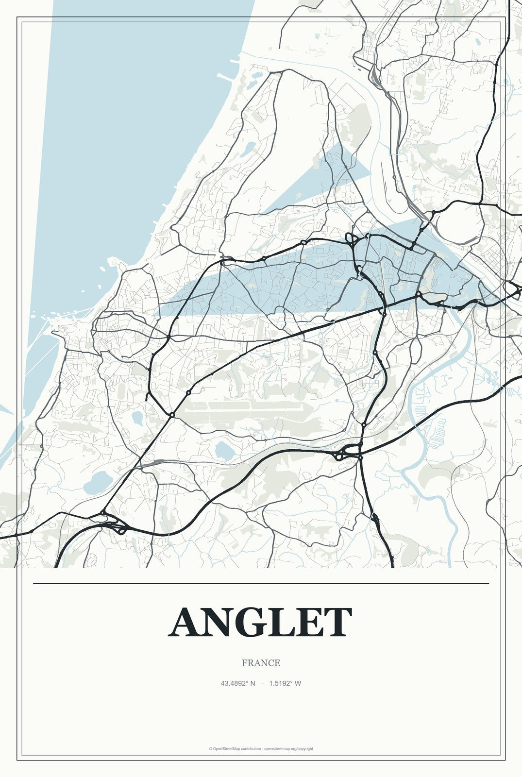 Anglet, France City Map Aluminum Sign in Gallery Air style