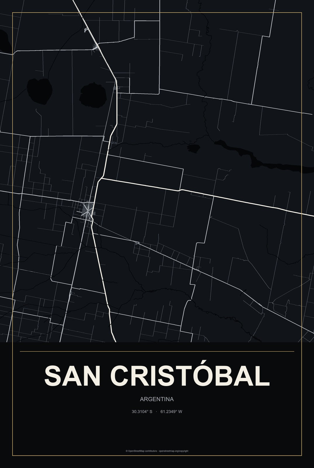 San Cristóbal, Argentina City Map Aluminum Sign in Metropolitan Noir style