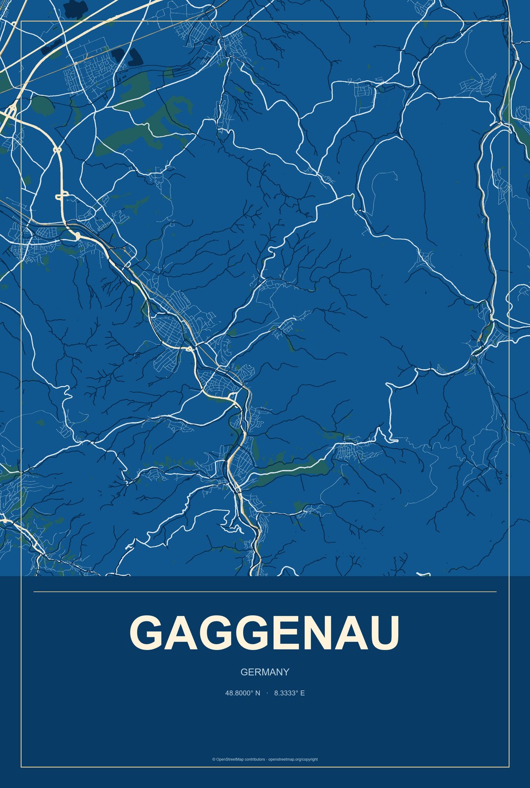 Gaggenau, Germany City Map Aluminum Sign in Harbor Cobalt style