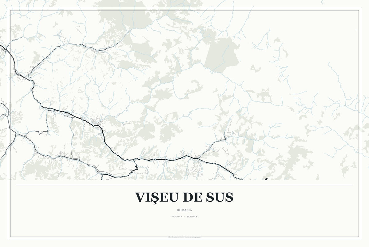 Vişeu de Sus, Romania City Map Aluminum Sign in Gallery Air style