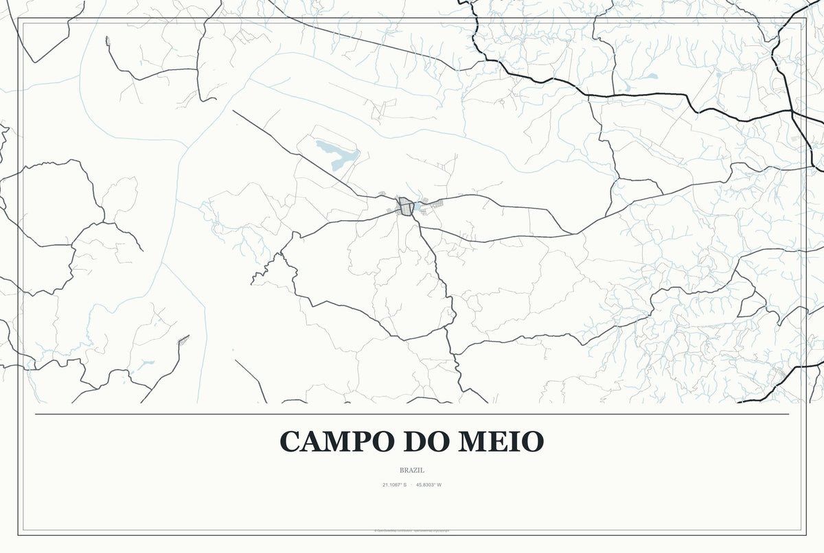 Campo do Meio, Brazil City Map Aluminum Sign in Gallery Air style
