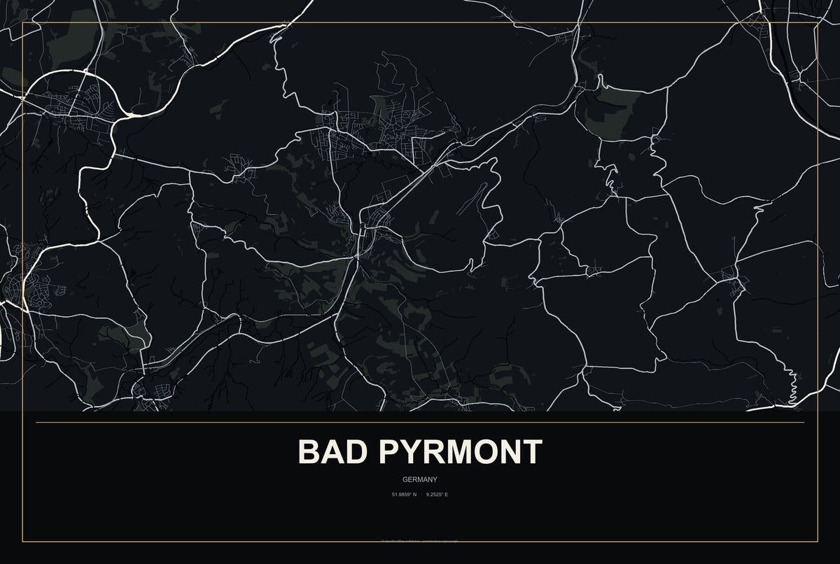 Bad Pyrmont, Germany City Map Aluminum Sign in Metropolitan Noir style