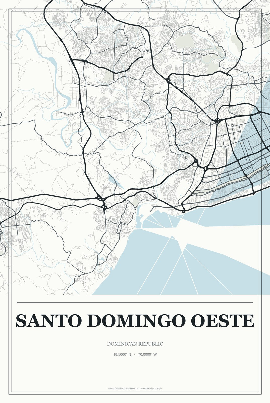 Santo Domingo Oeste, Dominican Republic City Map Aluminum Sign in Gallery Air style