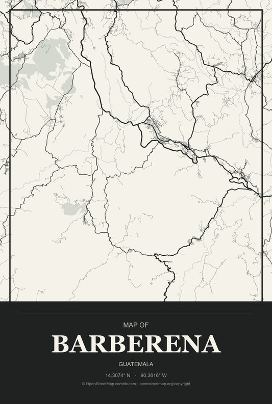 Barberena, Guatemala City Map Aluminum Sign in Museum Plaque style