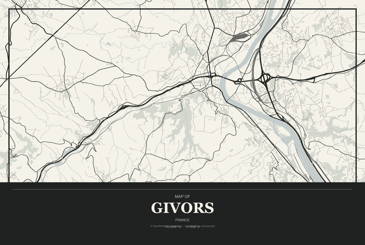 Givors, France City Map Aluminum Sign in Museum Plaque style