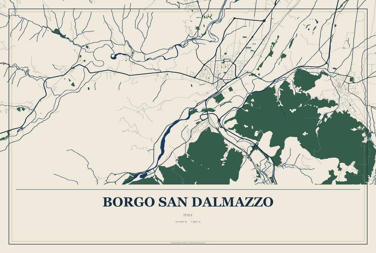 Borgo San Dalmazzo, Italy City Map Aluminum Sign in Coastal Cutout style