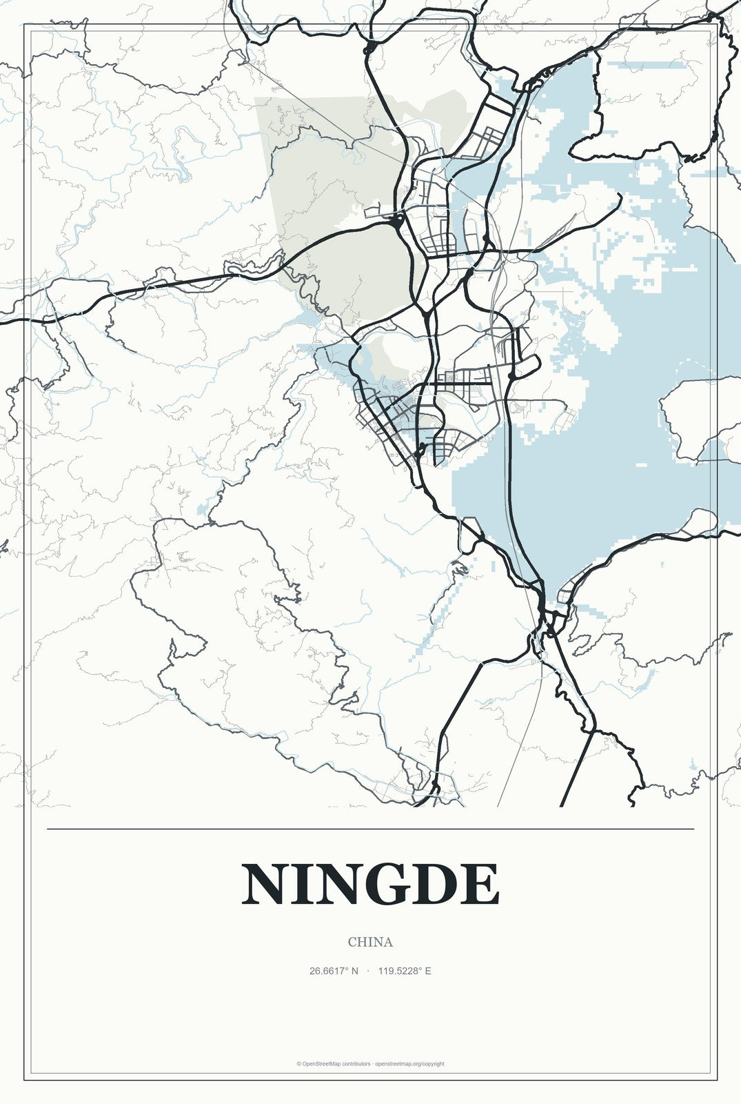 Ningde, China City Map Aluminum Sign in Gallery Air style