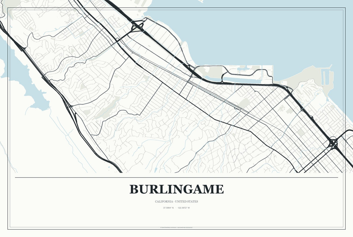 Burlingame, California City Map Aluminum Sign in Gallery Air style
