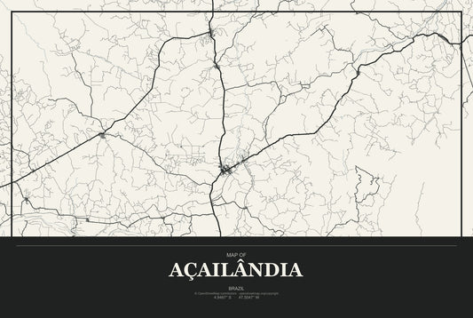 Açailândia, Brazil City Map Aluminum Sign in Museum Plaque style