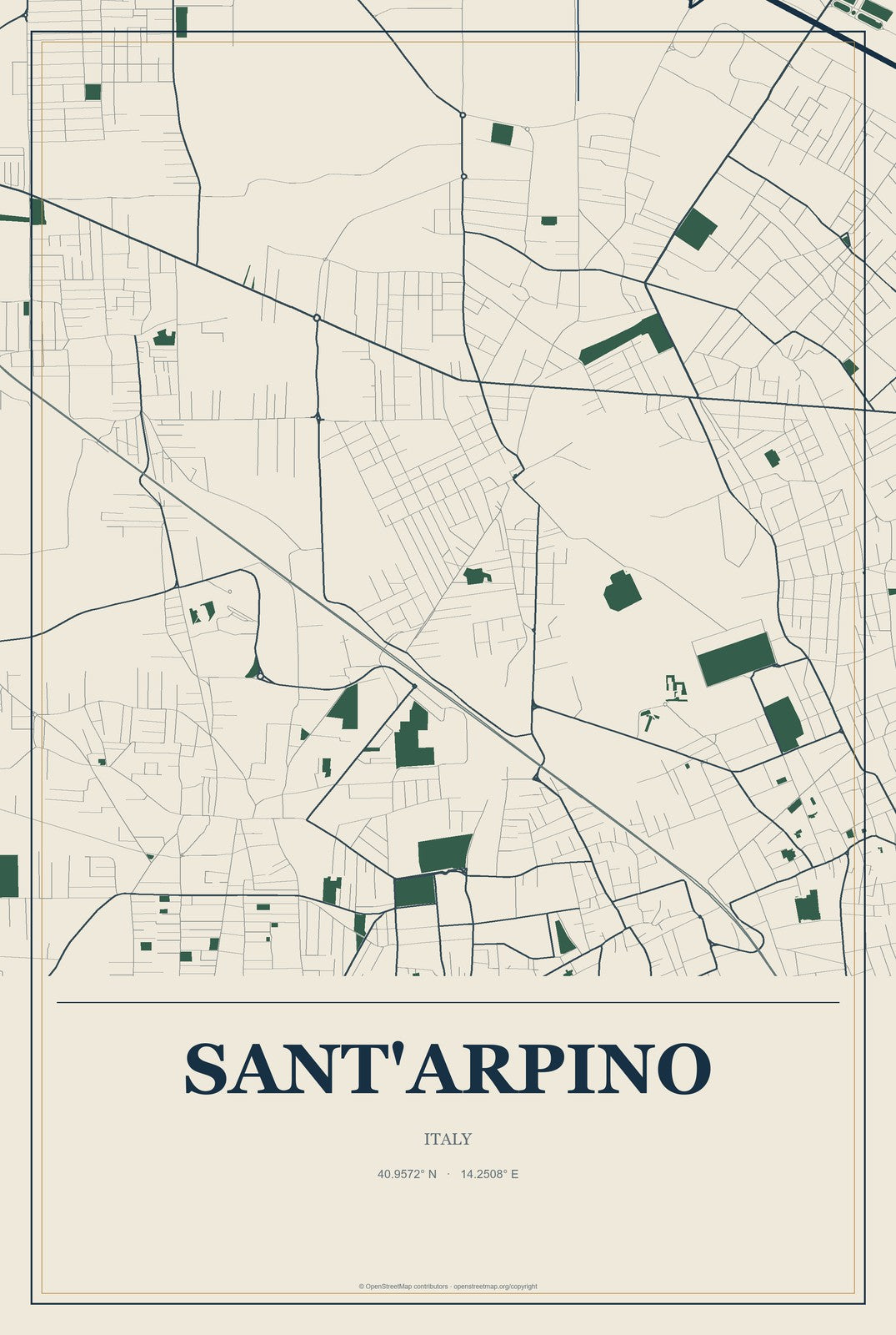 Sant'Arpino, Italy City Map Aluminum Sign in Coastal Cutout style