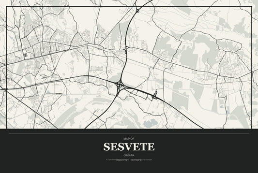 Sesvete, Croatia City Map Aluminum Sign in Museum Plaque style