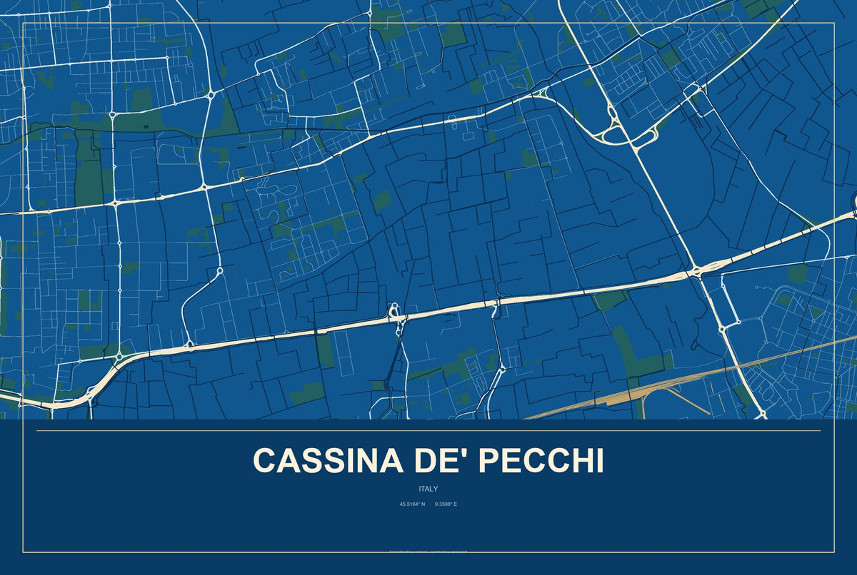 Cassina de' Pecchi, Italy City Map Aluminum Sign in Harbor Cobalt style