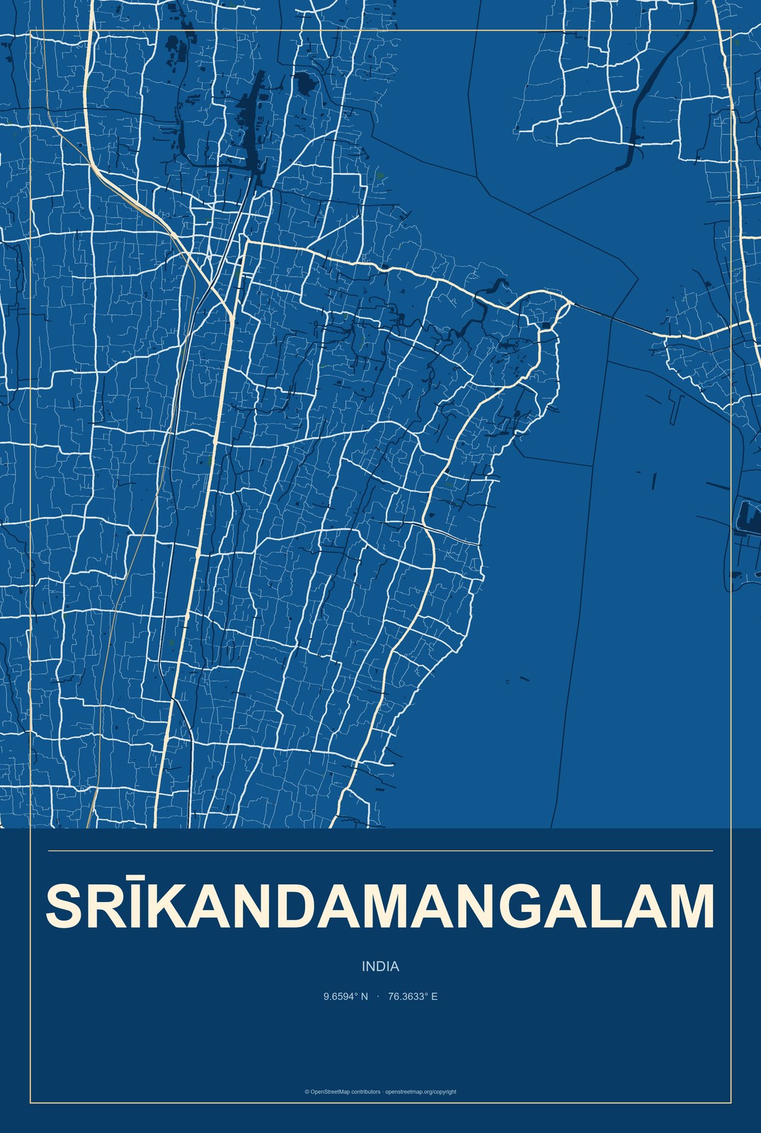 Srīkandamangalam, India City Map Aluminum Sign in Harbor Cobalt style