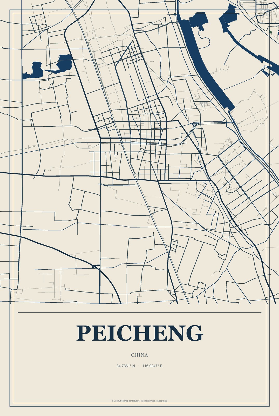 Peicheng, China City Map Aluminum Sign in Coastal Cutout style