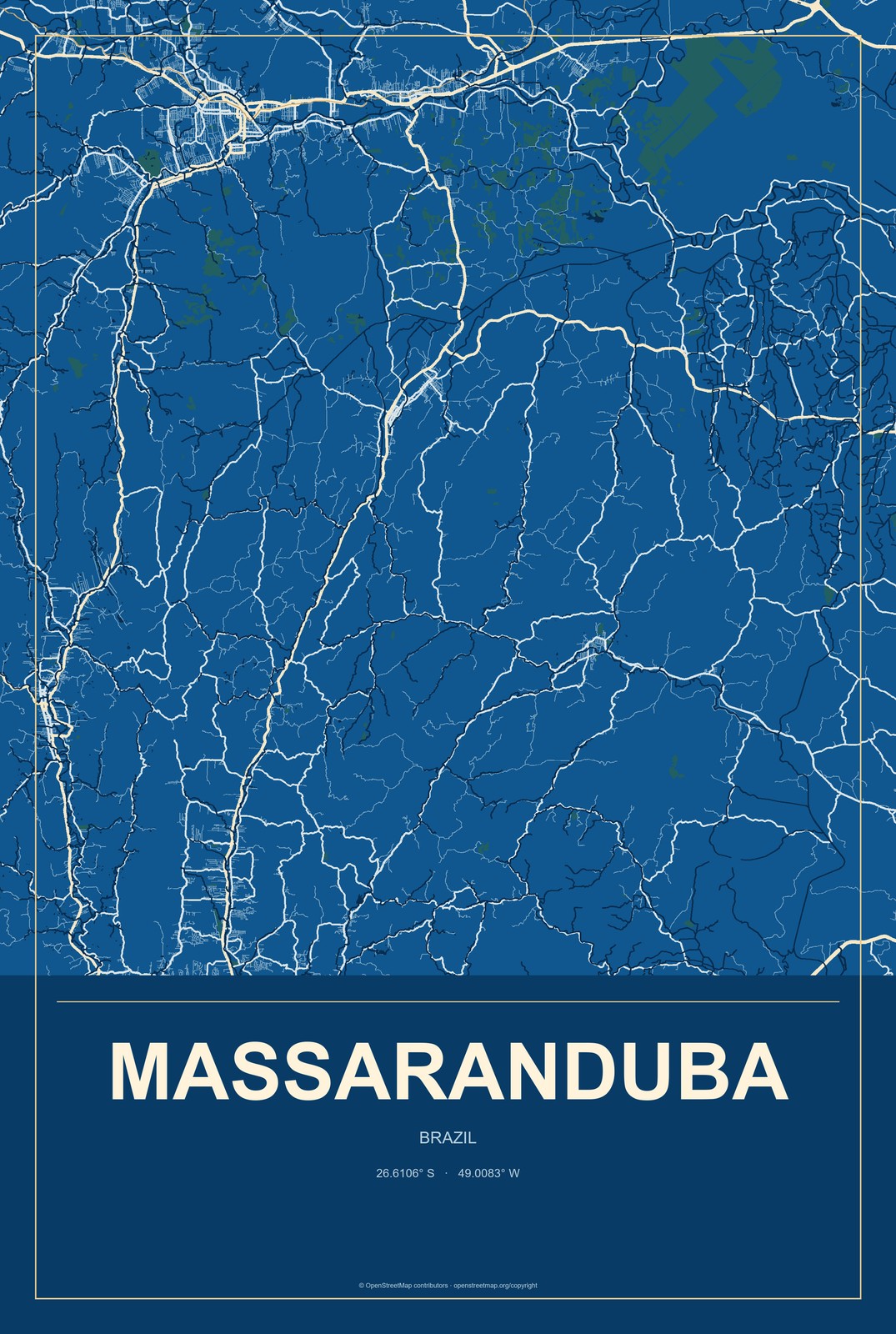 Massaranduba, Paraíba, Brazil City Map Aluminum Sign in Harbor Cobalt style
