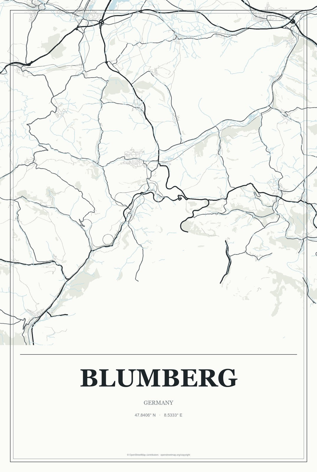 Blumberg, Germany City Map Aluminum Sign in Gallery Air style