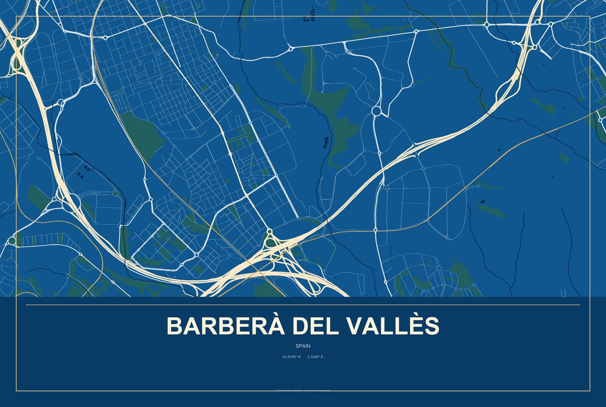 Barberà del Vallès, Spain City Map Aluminum Sign in Harbor Cobalt style