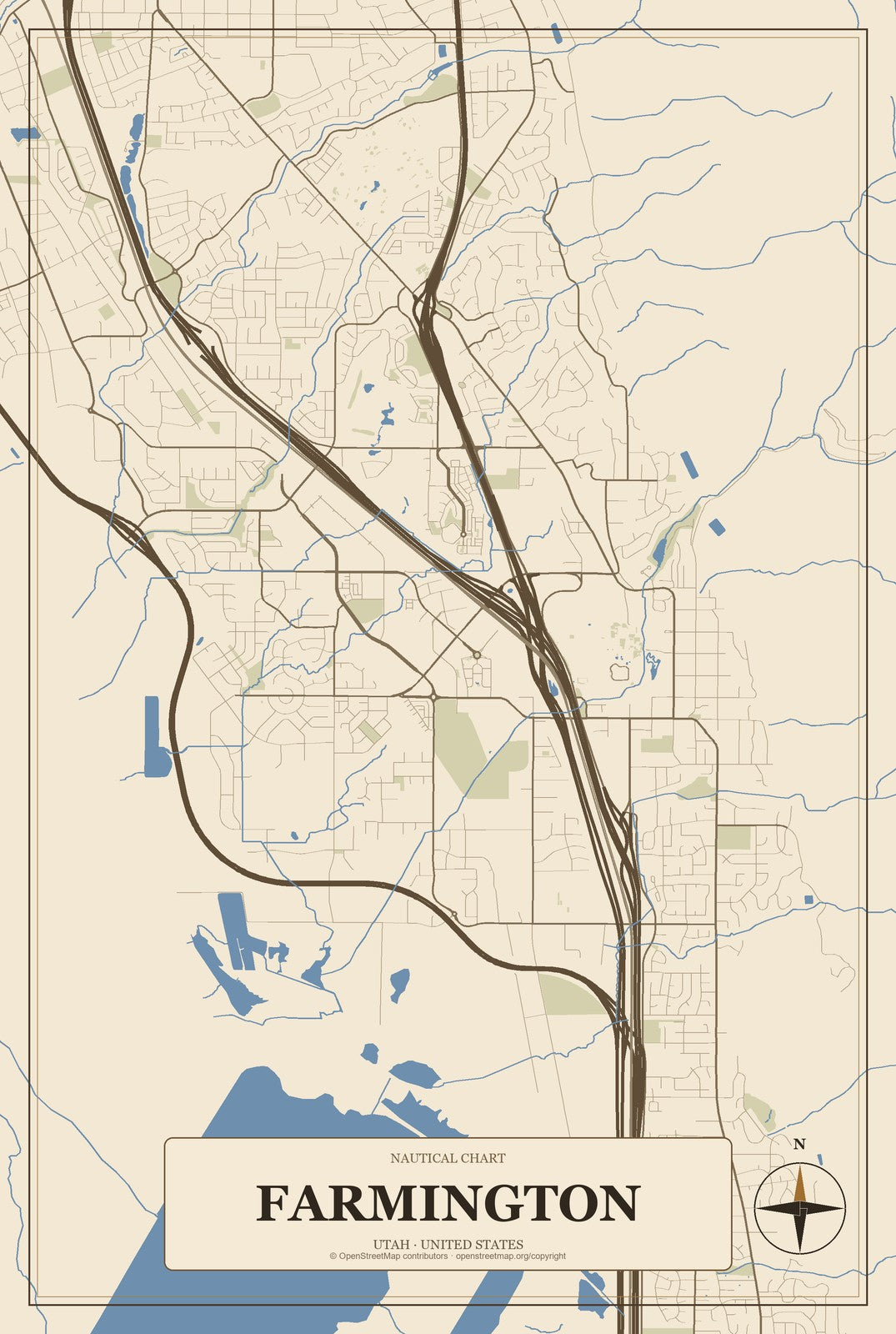 Farmington, Utah City Map Aluminum Sign in Heritage Nautical style