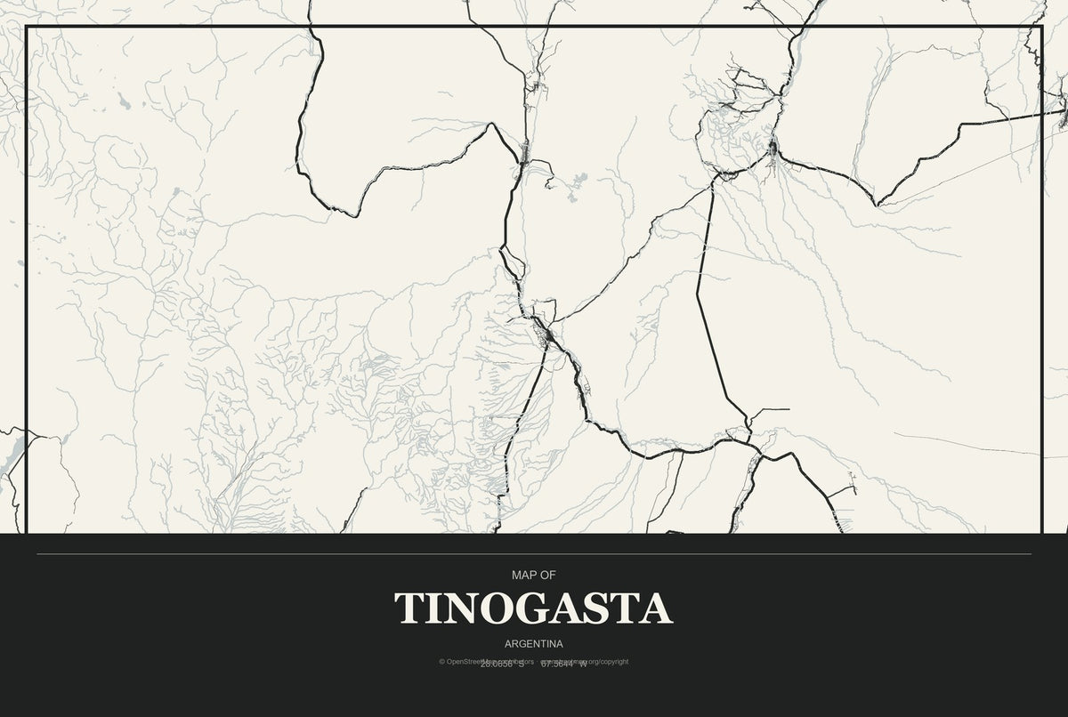 Tinogasta, Argentina City Map Aluminum Sign in Museum Plaque style