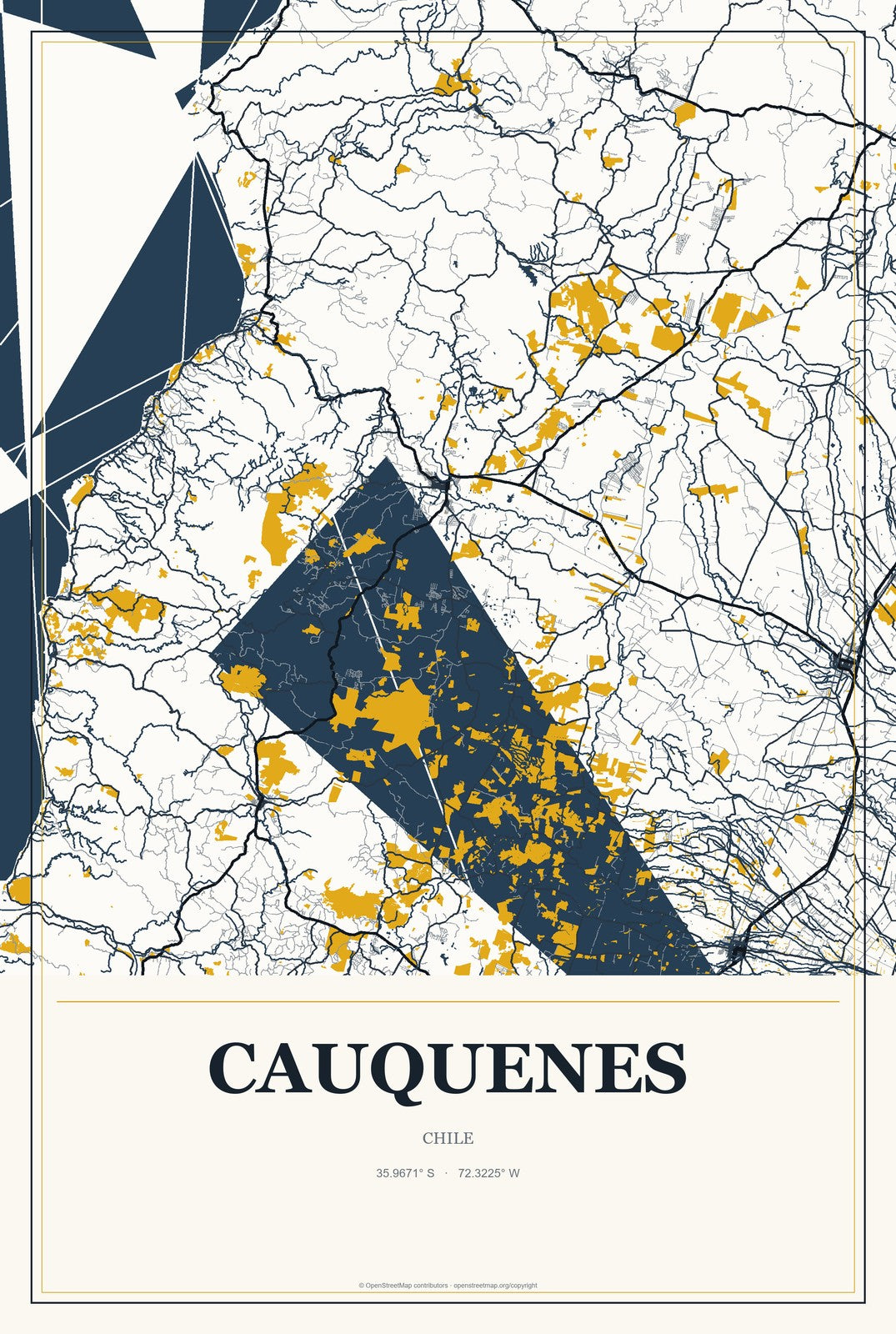 Cauquenes, Chile City Map Aluminum Sign in Citrine Modern style