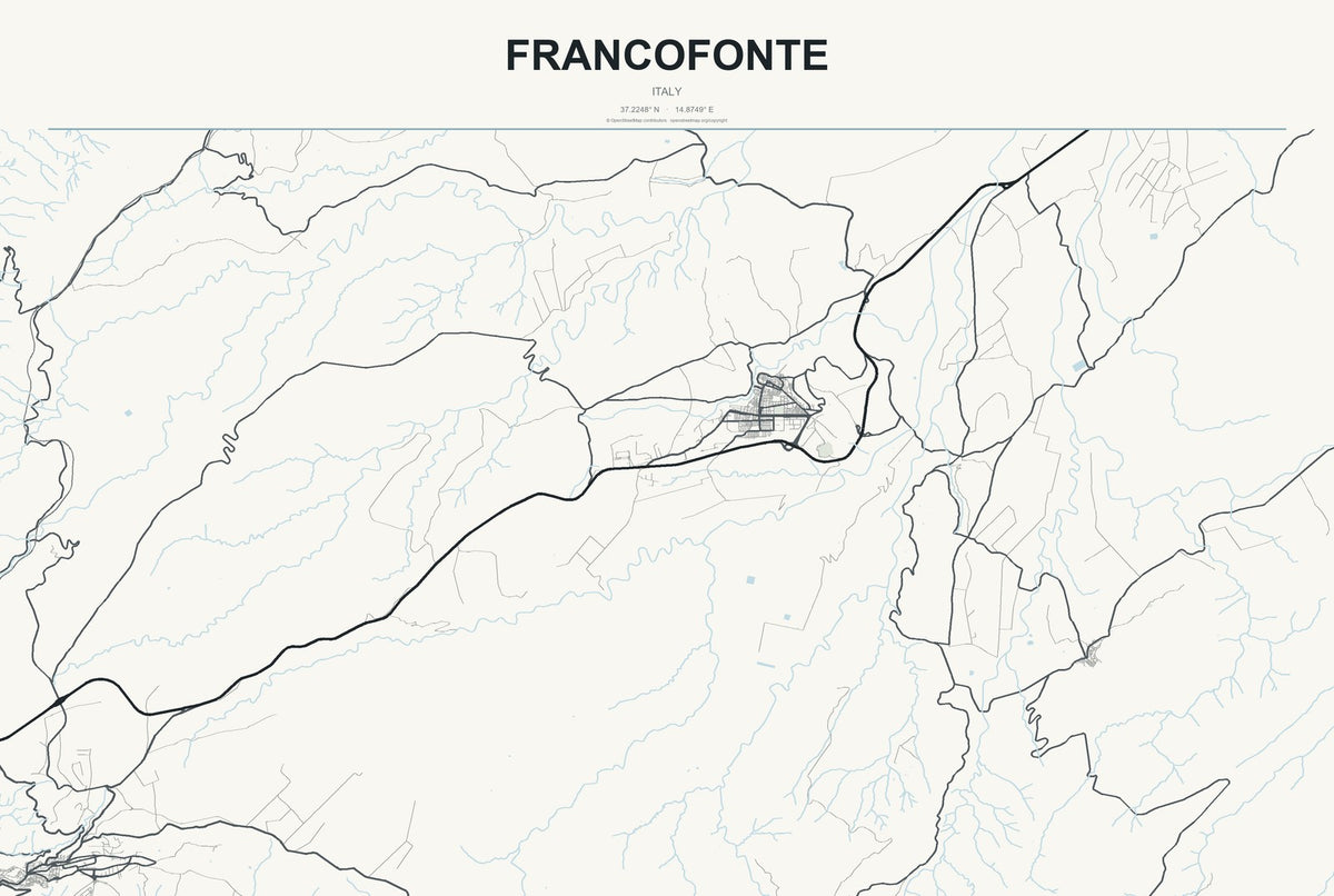 Francofonte, Italy City Map Aluminum Sign in Headline Atlas style