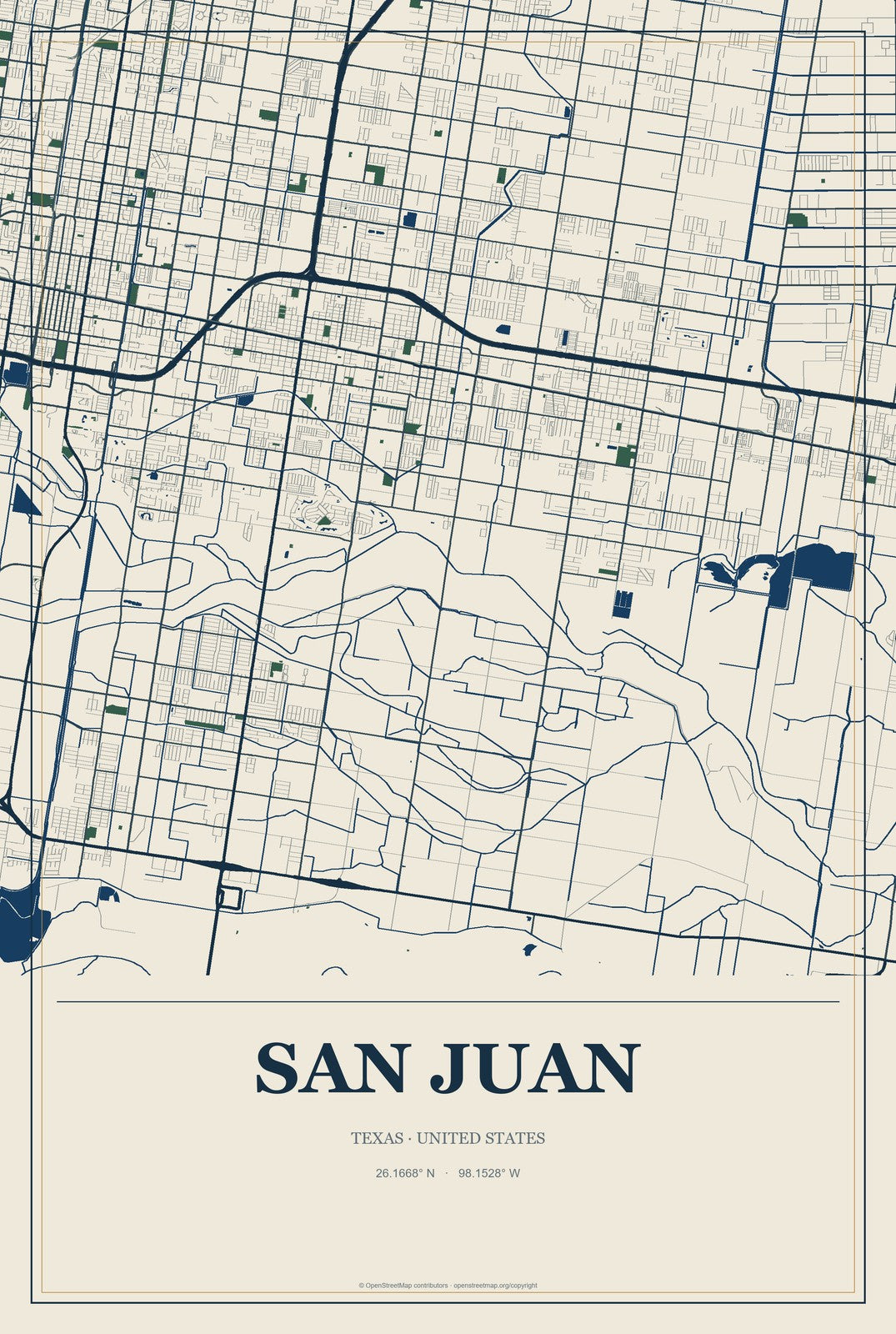 San Juan, Texas City Map Aluminum Sign in Coastal Cutout style