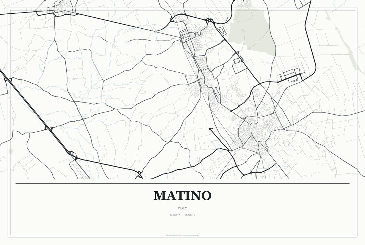 Matino, Italy City Map Aluminum Sign in Gallery Air style