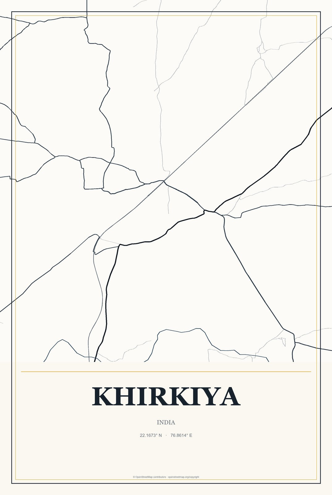 Khirkiya, India City Map Aluminum Sign in Citrine Modern style