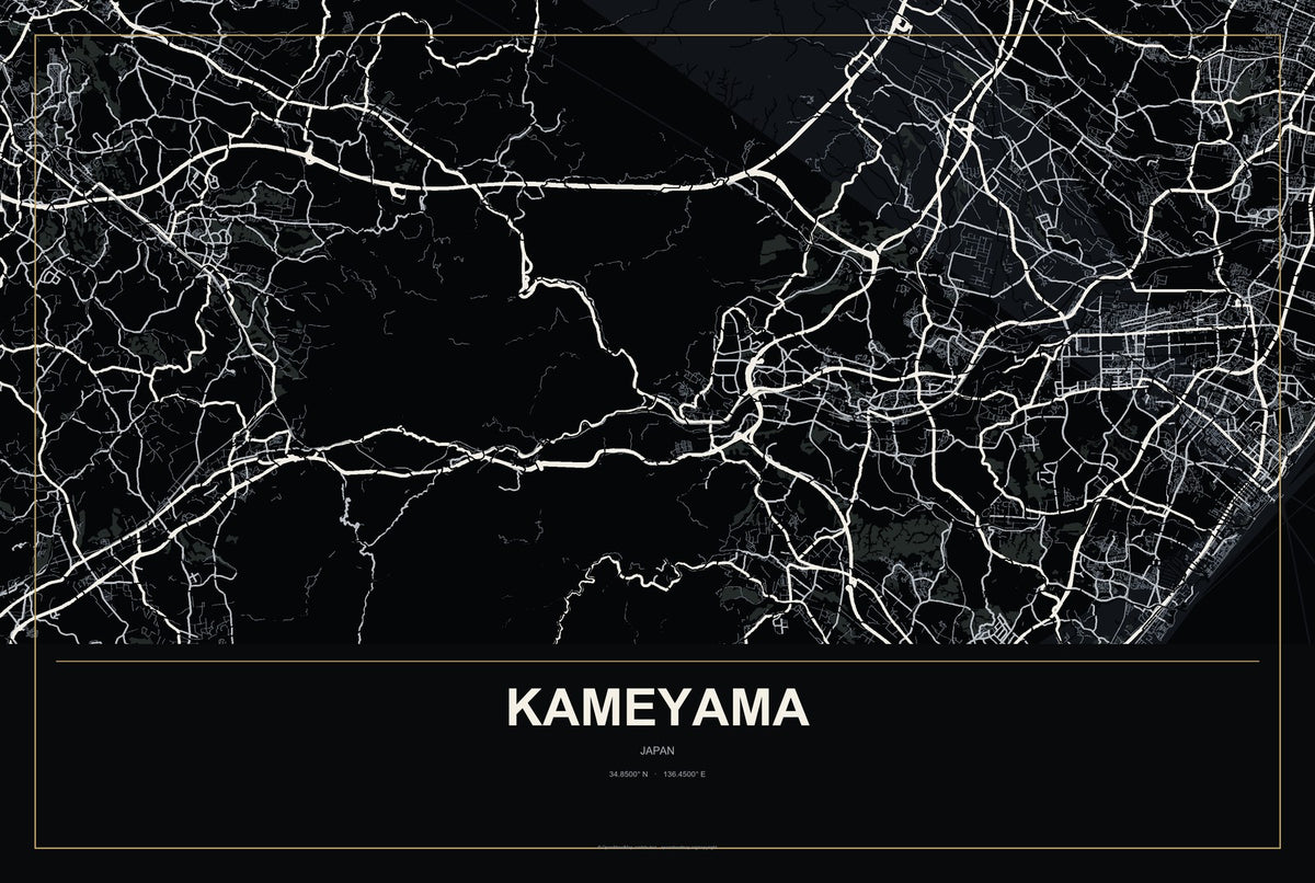 Kameyama, Japan City Map Aluminum Sign in Metropolitan Noir style