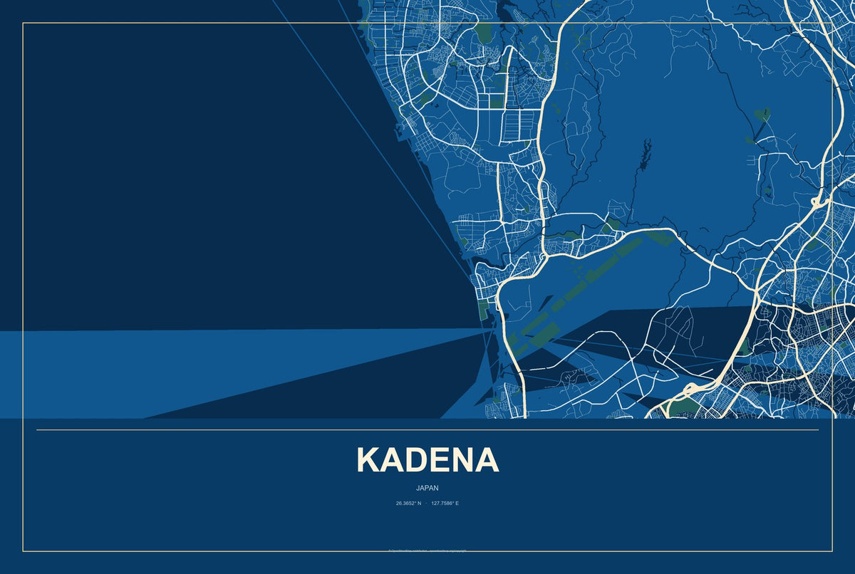 Kadena, Japan City Map Aluminum Sign in Harbor Cobalt style