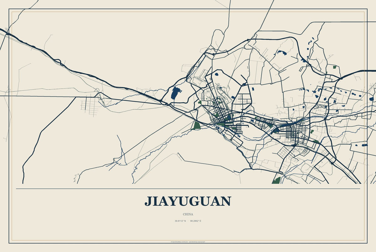 Jiayuguan, China City Map Aluminum Sign in Coastal Cutout style