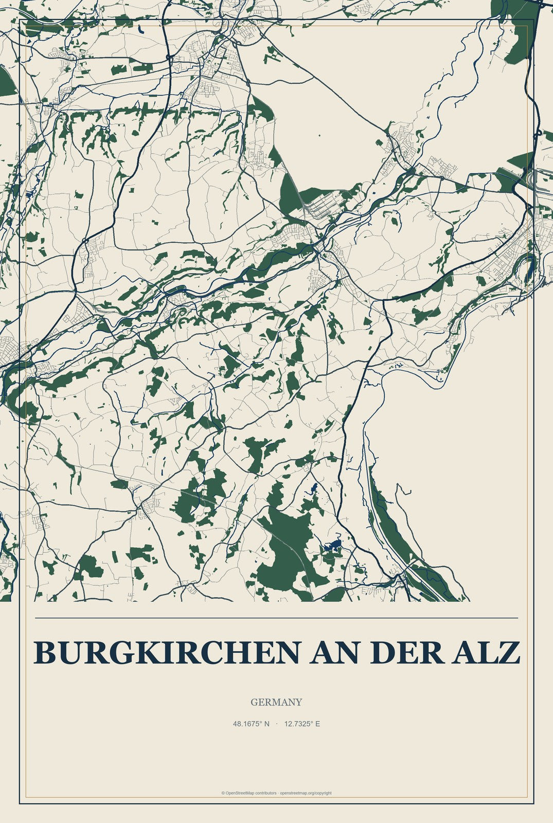 Burgkirchen an der Alz, Germany City Map Aluminum Sign in Coastal Cutout style