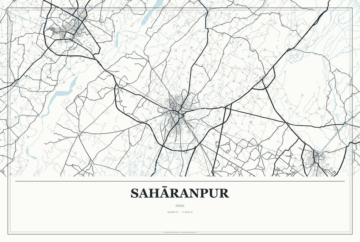 Sahāranpur, India City Map Aluminum Sign in Gallery Air style