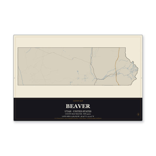 Beaver County, Utah Map Aluminum Sign in Museum Plaque style