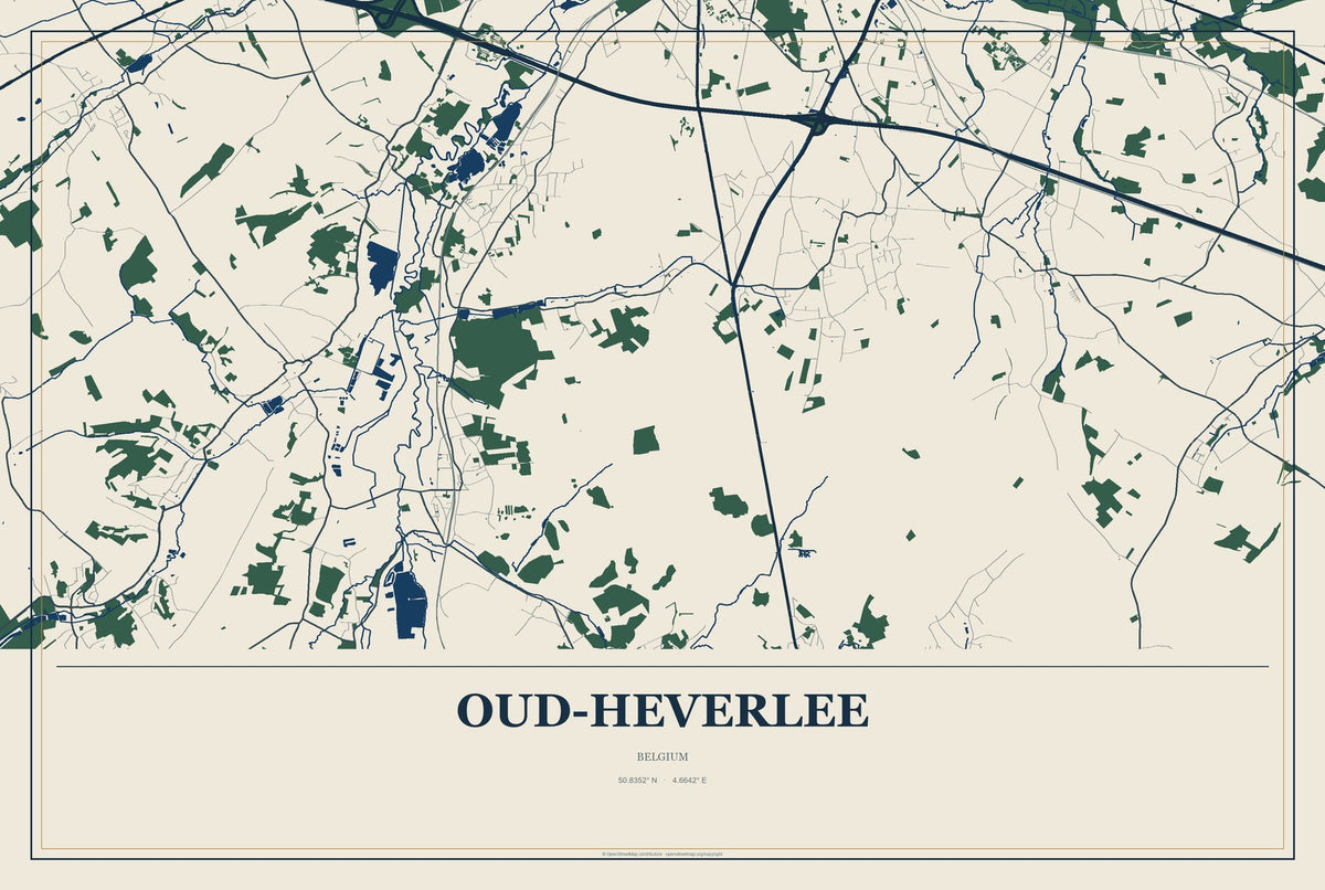Oud-Heverlee, Belgium City Map Aluminum Sign in Coastal Cutout style