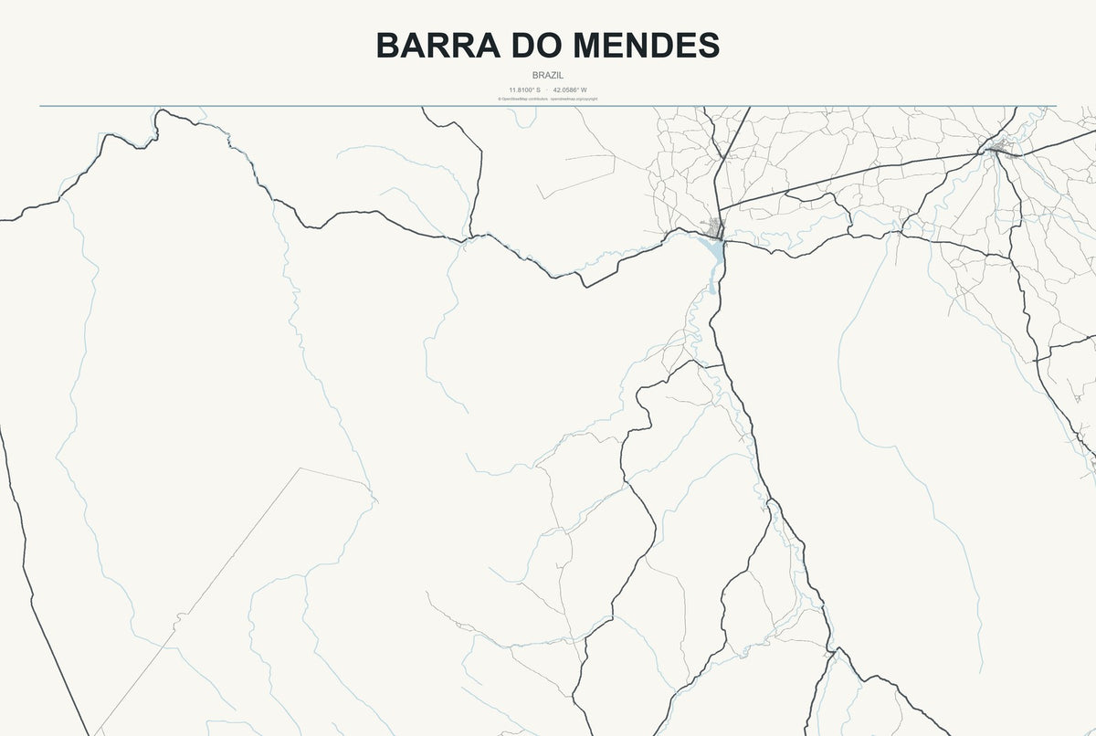 Barra do Mendes, Brazil City Map Aluminum Sign in Headline Atlas style