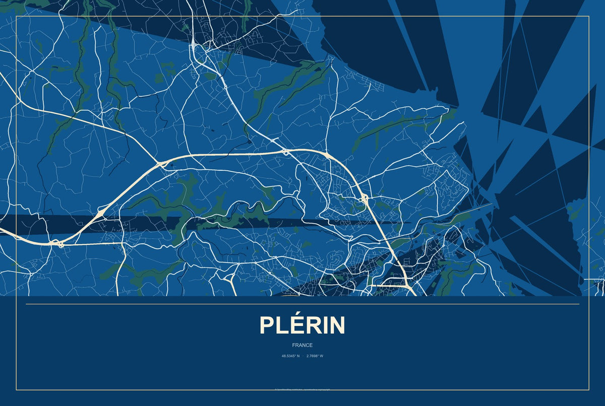 Plérin, France City Map Aluminum Sign in Harbor Cobalt style