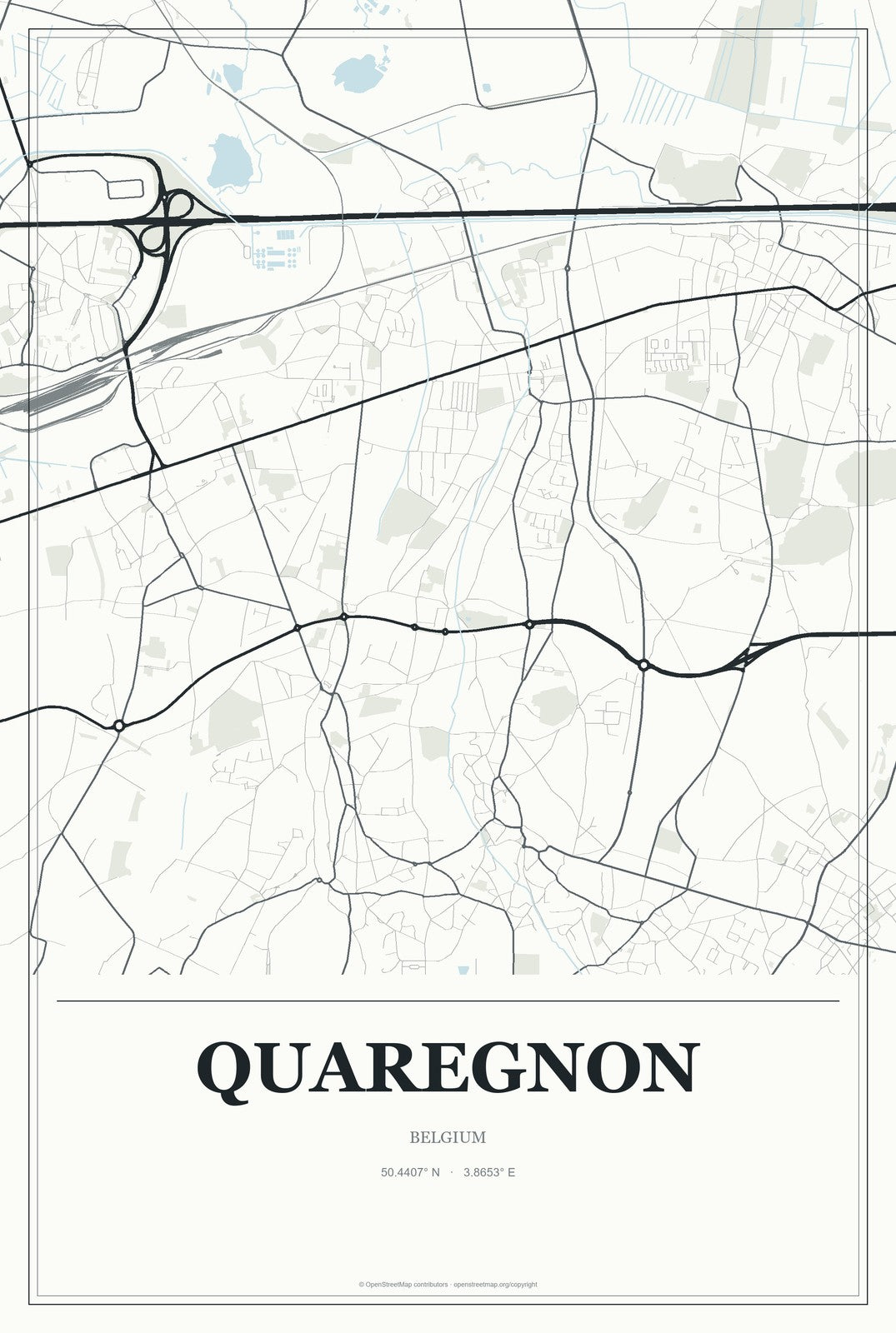 Quaregnon, Belgium City Map Aluminum Sign in Gallery Air style