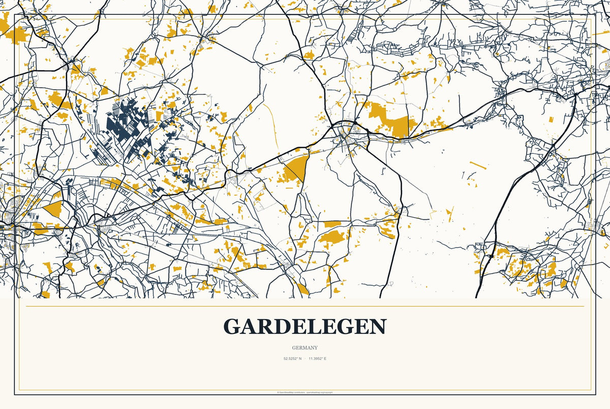 Gardelegen, Germany City Map Aluminum Sign in Citrine Modern style